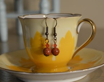 Earring, Goldstone, Gold Stone and Red Carnelian Earrings, 2014 Trendy Earrings
