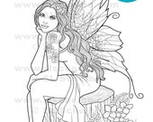 Digital stamp Garden Fairy Flower Fairy  instant download coloring page