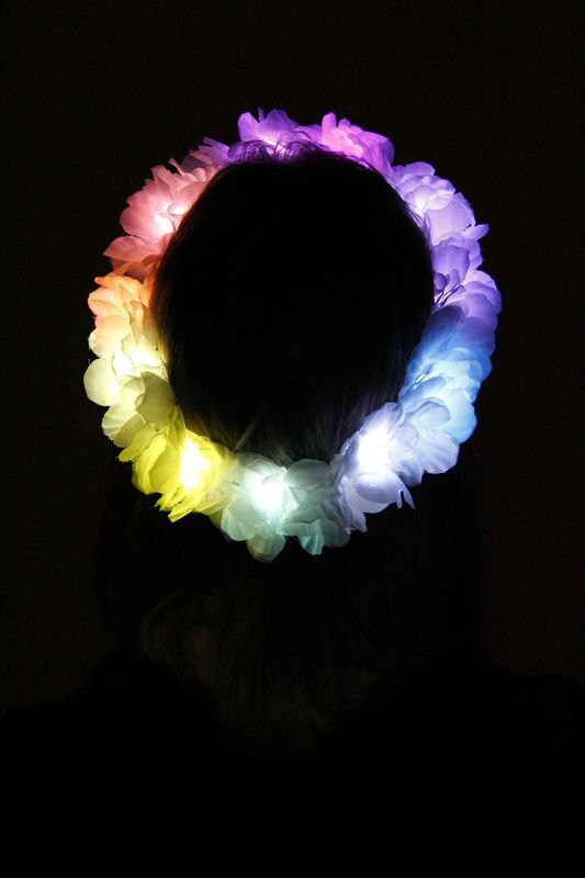 LED Flower Crown White with rainbow leds light up flower crown