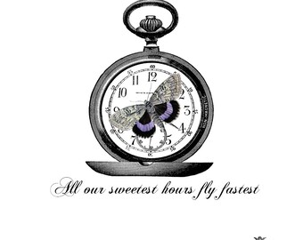 Steampunk, Pocket watch and butterfly tattoo, vintage tattoo, steampunk temporary tattoo, pocket watch tattoo, gift, (set of 2 tattoos)