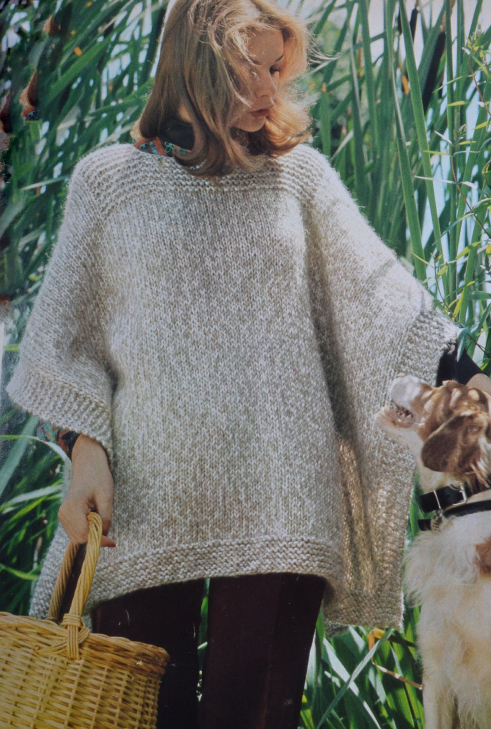Simple poncho pdf cover up adult woman's vintage knitting