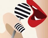 Fashion Illustration - Pop Culture - Lolipop - Red Lips - Fashion art print - Sensual Woman - Modern Wall Art - Contemporary Look