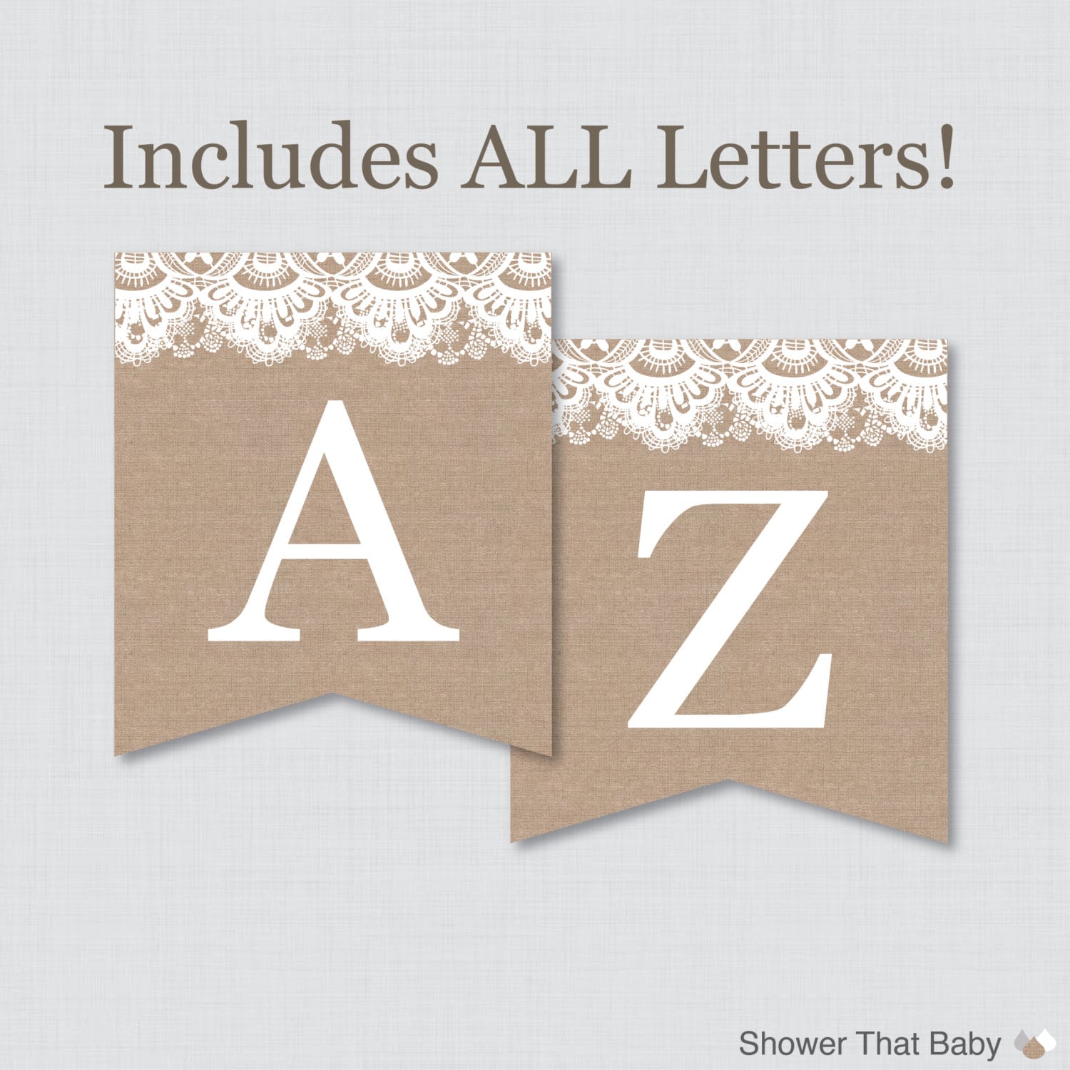 Burlap and Lace Banner with ALL Letters Printable Instant