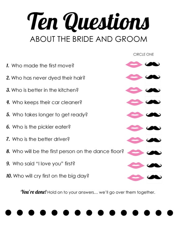 INSTANT DOWNLOAD Bridal Shower Bride and Groom Questions