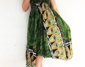 Women Maxi Dress Gypsy Dress Skirt Rayon Dress Skirt Boho Dress Hippie Dress Summer Beach Dress Skirt Clothing Green (DS49n)