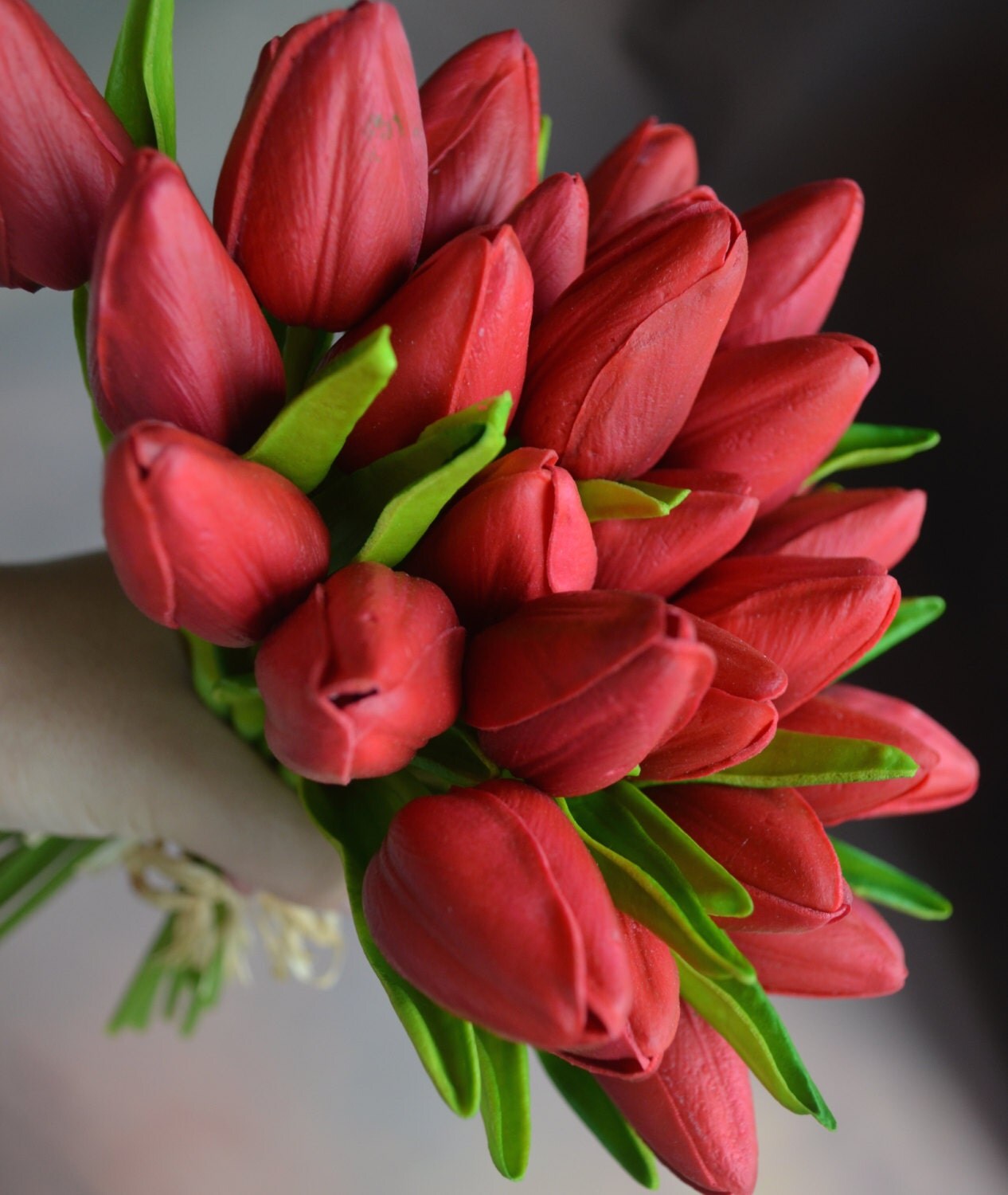 12pcs Natural Real Touch Red Artificial Silk Mini Tulips