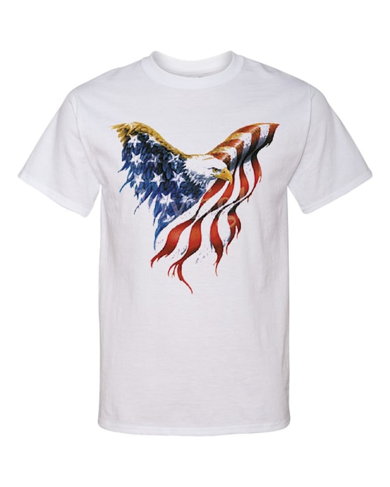 AMERICAN FLAG EAGLE Screen Print T Shirt Screenprint Eagle Flag Wings ...