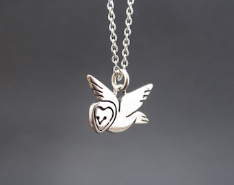 Sterling Barn Owl Necklace - Silver Owl Pendant