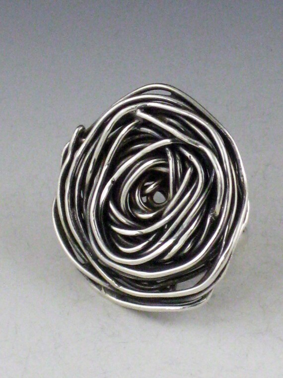 Extra Large Sterling Silver Rose Ring, oxidized silver ring, statement ...