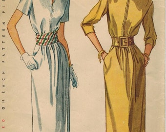 1940s Simplicity 2070 Vintage Sewing Pattern Misses Afternoon Dress Size 12 Bust 30