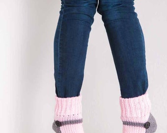 Knit Slipper Sock Adult Mary Jane Slippers Sox Pink House Slippers Womens Slippers Grey Home Slippers Gray House Shoes Home Shoes