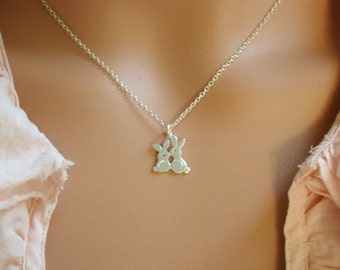 Love Bunnies Necklace , Bunny Jewelry, Bunny Necklace, Bunny Charm, Bunny Pendant, 925 Sterling Silver