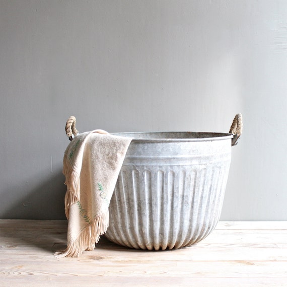 Vintage Metal Bucket with Rope Handles by lovintagefinds on Etsy