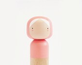 Kokeshi Doll - Coral Blush Pink Modern Peg - Custom Personalized Wooden Doll