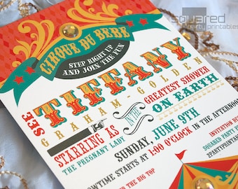 Circus Baby Shower Invitation - DIY Print - Vintage Cirque du Bebe - Made to Order - Printed Invitations