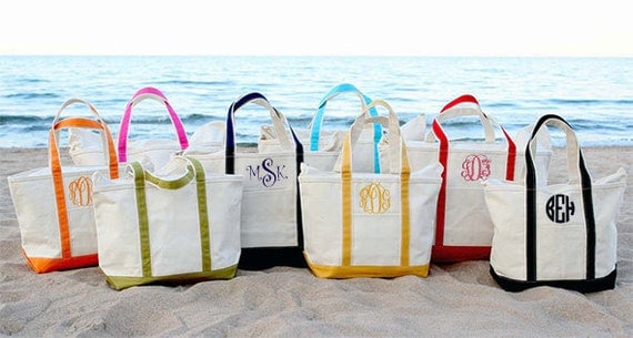 Monogram Canvas Tote Bag - Large - Great Gift For Bridesmaids - Beach ...