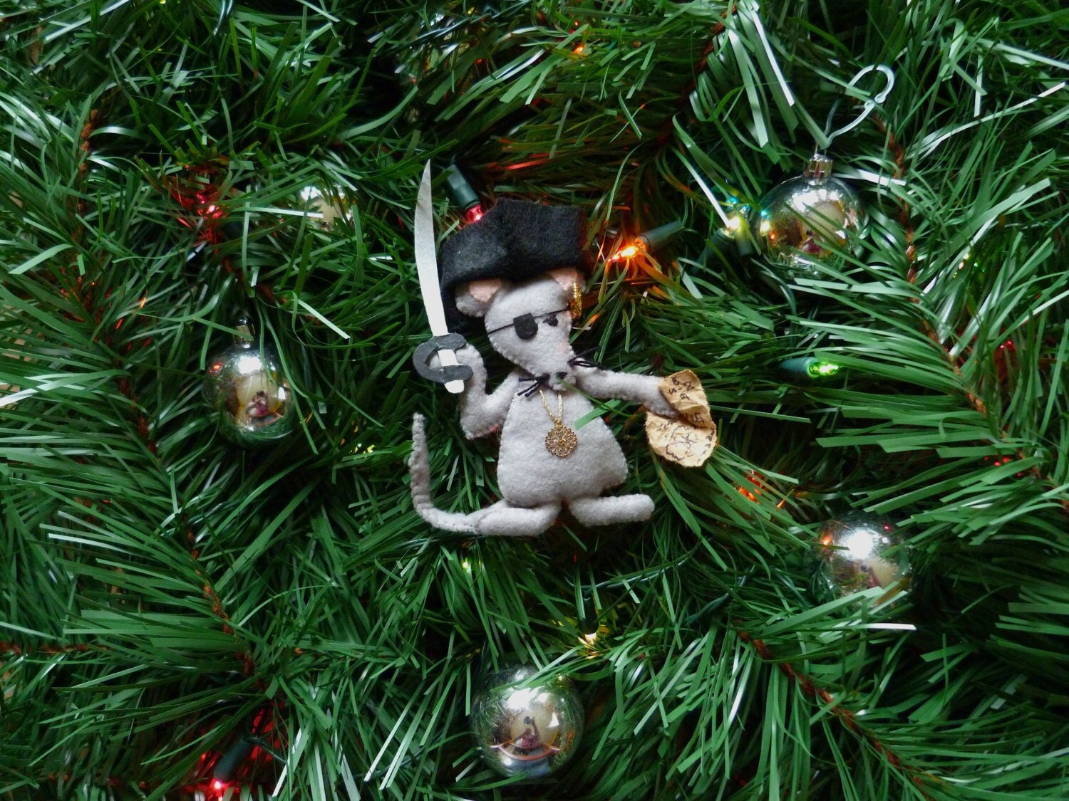 Felt Christmas Ornament Mouse Pirate Handmade Stitched Holiday Decoration Home Decor HometownUSA Original