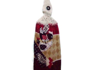 Chicken Lovers - Hanging Kitchen Towel - Country Towel - Crochet Top - Button Towel