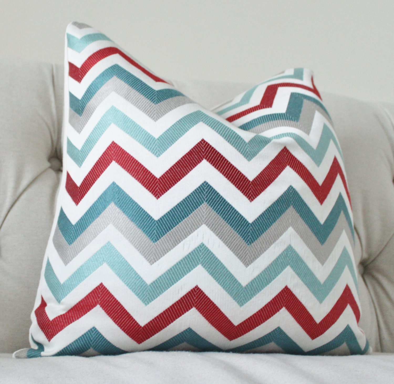Designer Pillow Cover Modern Turquoise Aqua Teal Red Grey