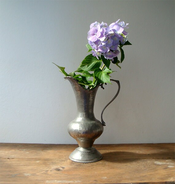 Vintage pewter pitcher vase Italian Pewter Vase.