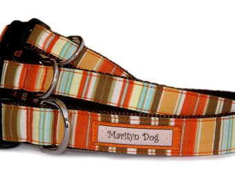 Fall Halloween dog collar dog leash Pumpkin orange pet collar Small dog collar Large dog collar Designer stripe fabric boy girl pet collar