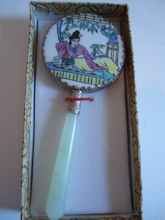 Vintage Antique Chinese Jade Jadeite Handle Porcelain Hand