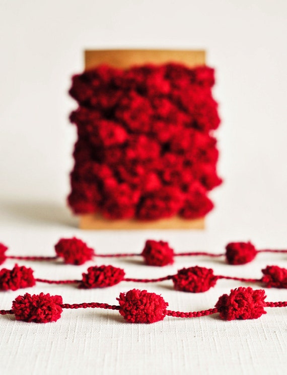 pom maroon pom trim Yards Twine Pom Vintage Novelty 6  Garland Red  in Burgundy Pom