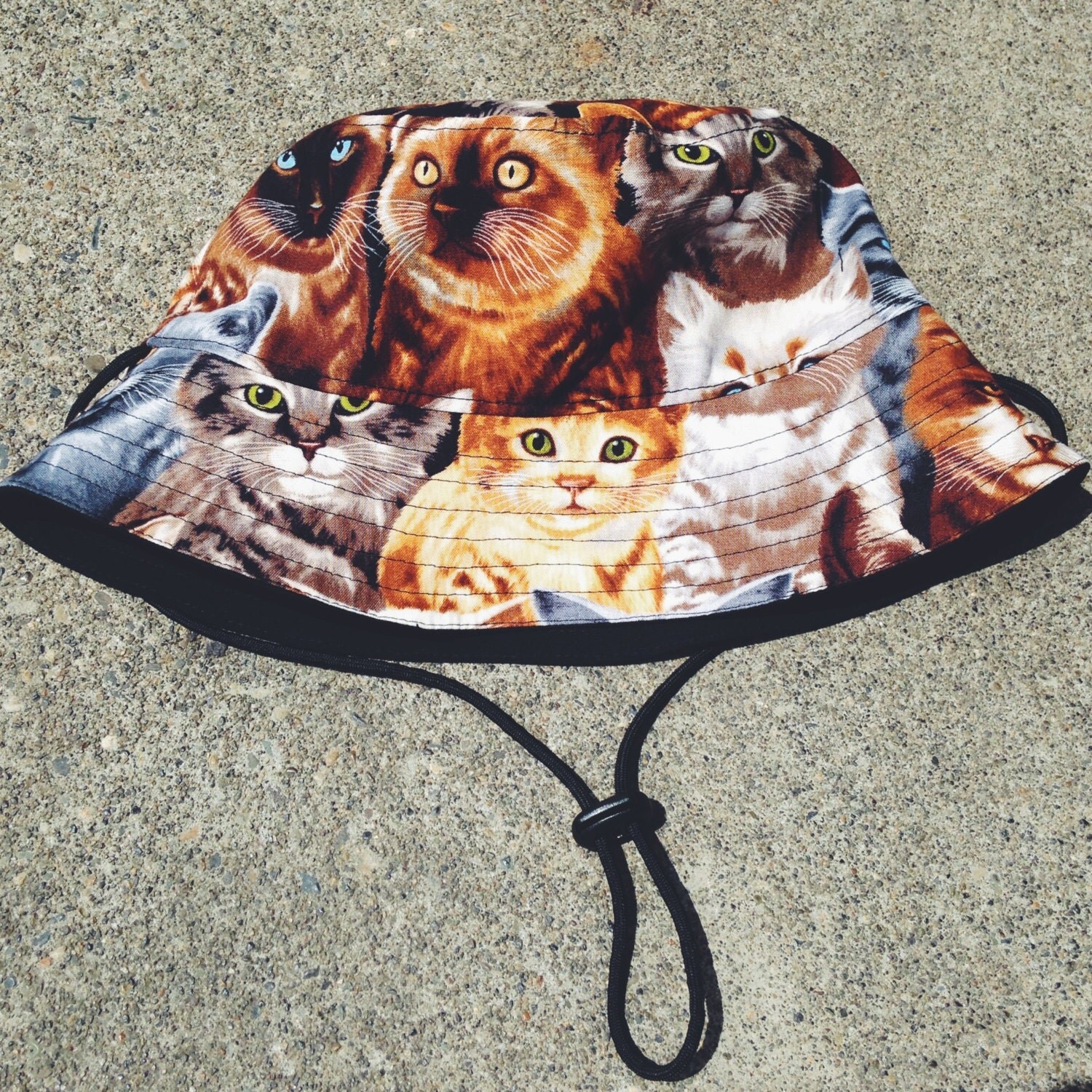 Bucket Hat CATS / KITTENS Print & Black Customizable