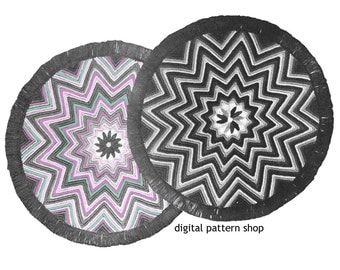 Crochet Rug Pattern 1940s Vintage Round Star Rug, Zig Zag Rug Crochet Pattern Chevron Rug Instant Download PDF- C15