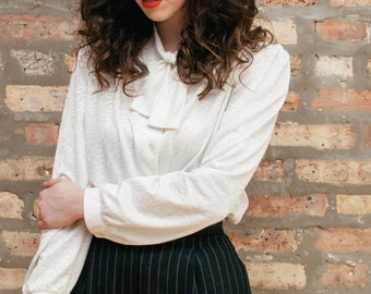 Vintage 70s White Tie Front Blouse