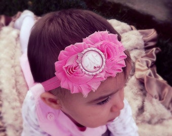 Baby Headband, Personalized Baby Girl Headband, Pink Shabby Chic Headband, Newborn Headband, Personalized Pink Baby Bow, Baby Headbands