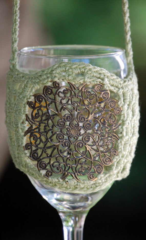 Wine Glass Holder Necklace Wine Tastings by CrochetByRKDesigns