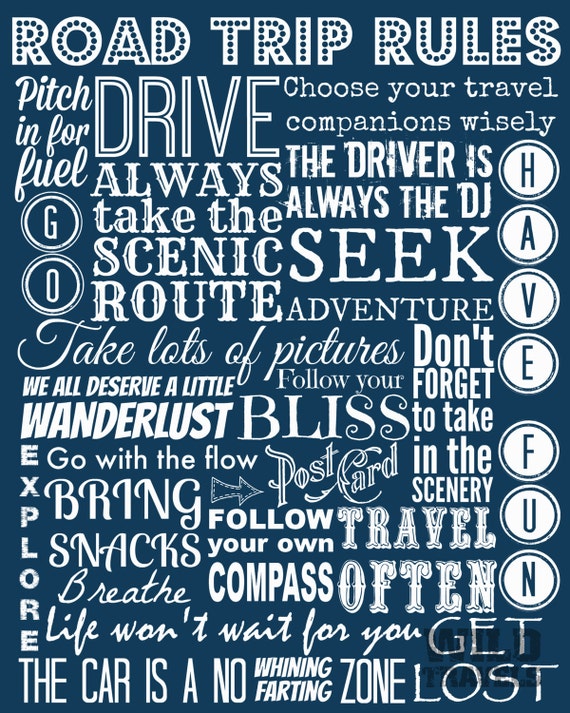 Road Trip Rules Instant Download Printable Art Typography