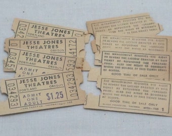 8 Vintage Movie Tickets, Jesse Jones Theater, Vintage Paper Ephemera