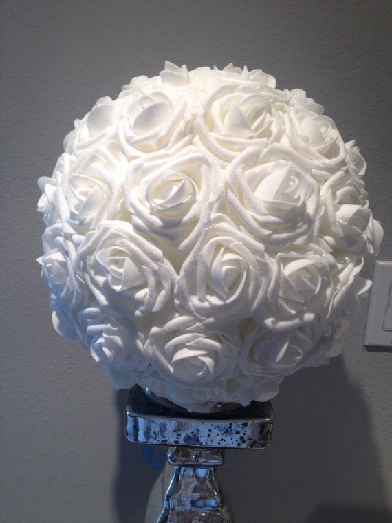 White 10 foam flower ball WEDDING CENTERPIECE by KimeeKouture