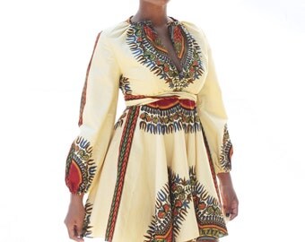 THE ZHARA Dashiki Dress in Cream