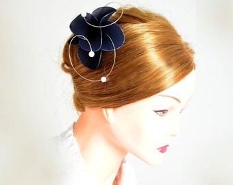 Navy blue fascinator Navy fascinator Blue hair piece Bridesmaid hair Bridal headpiece Wedding hair accessories Hair flower