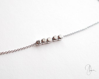 Tiny Silver Beaded Necklace - Thin Dainty Minimal Chain Necklace - Simple Everyday Delicate Minimalist Jewellery - Short Necklace or Choker