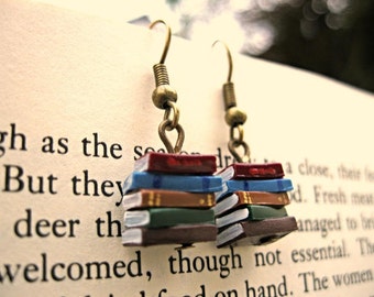 Stack of Books Earrings, Library Colours (Made to Order) - Book Jewelry by Coryographies