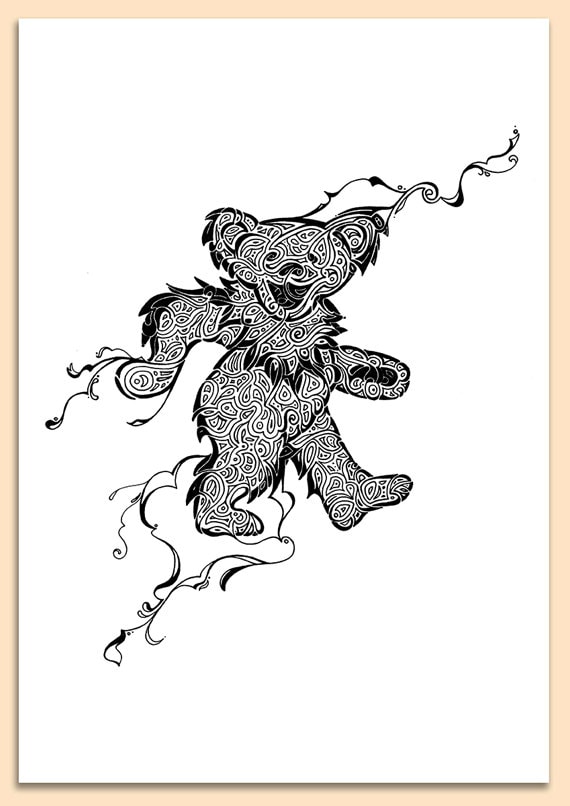 Grateful Dead Bear Art Print Hand Drawn by TheRebelExperiment