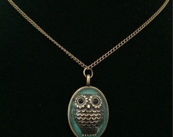 Owl necklace / meaningful owl jewelry / wise bird necklace / teal and brass / handmade necklace / anniversary gift / Mothers day jewelry