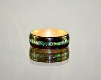 Bentwood ebony ring | opal wooden ring | wood wedding band | wood inlay ring | opal jewelry | opal ring | maple liner and opal inlay