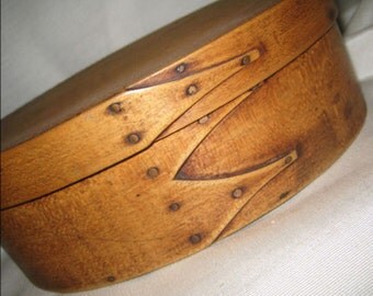 Mid 1800s Shaker Pantry Box Original 3 Finger Oval Wooden Box Americana Primitive