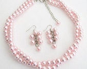 Wedding Bridesmaid Bridal Jewelry Stunning Pink Pearl Twisted Necklace With Grape Earrings Free Shipping In USA