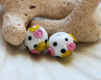 Elizabeth Creations POLKADOT ROSES artisan matching lampwork beads SRA