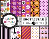 50% off Halloween Owls digital papers in orange, purple, black, modern scrapbook paper INSTANT DOWNLOAD Hootacular Il_170x135