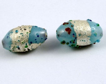 7mm x 11mm Handmade Turquoise/Silver Bead (6 Pcs) #630