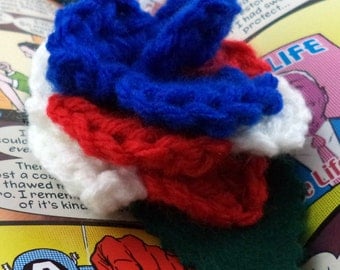 Crocheted Rose Barrette - Red, White, and Blue (SWG-HB-HEAM01)