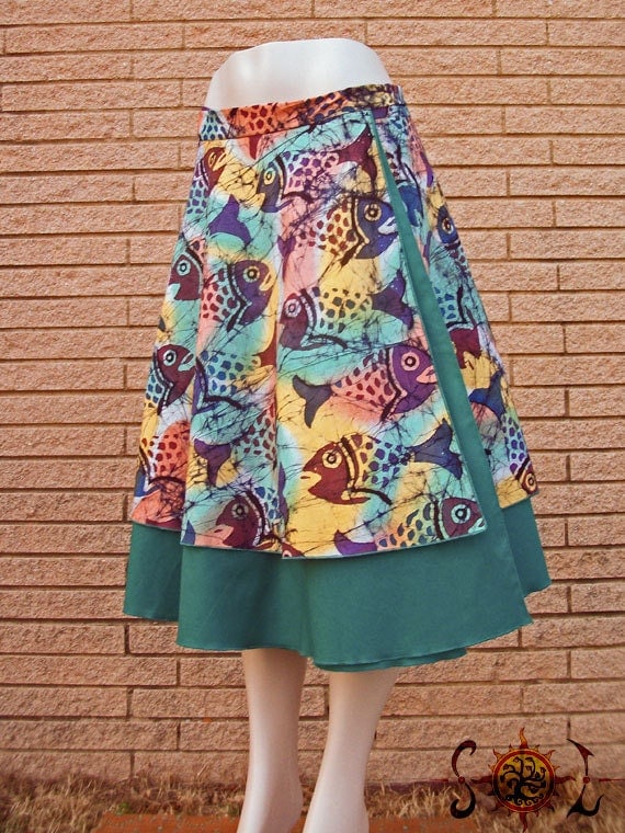 Cotton Batik Wrap Skirt Middy Knee Length