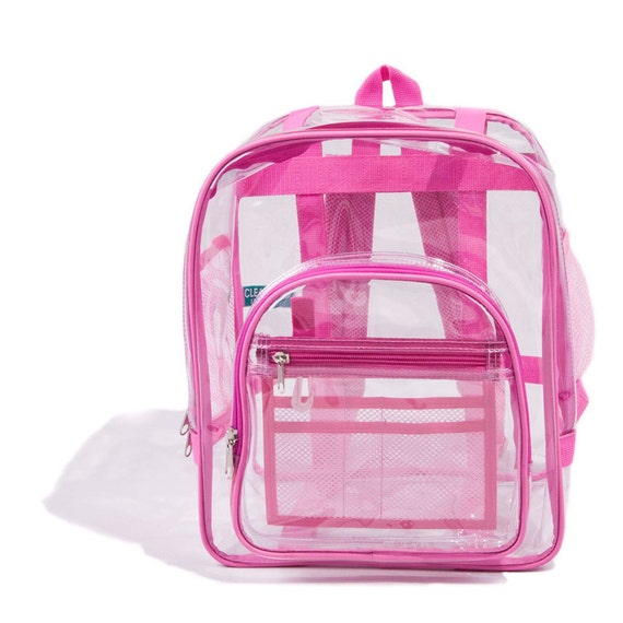 personalized clear backpack with pink trim polka dots and